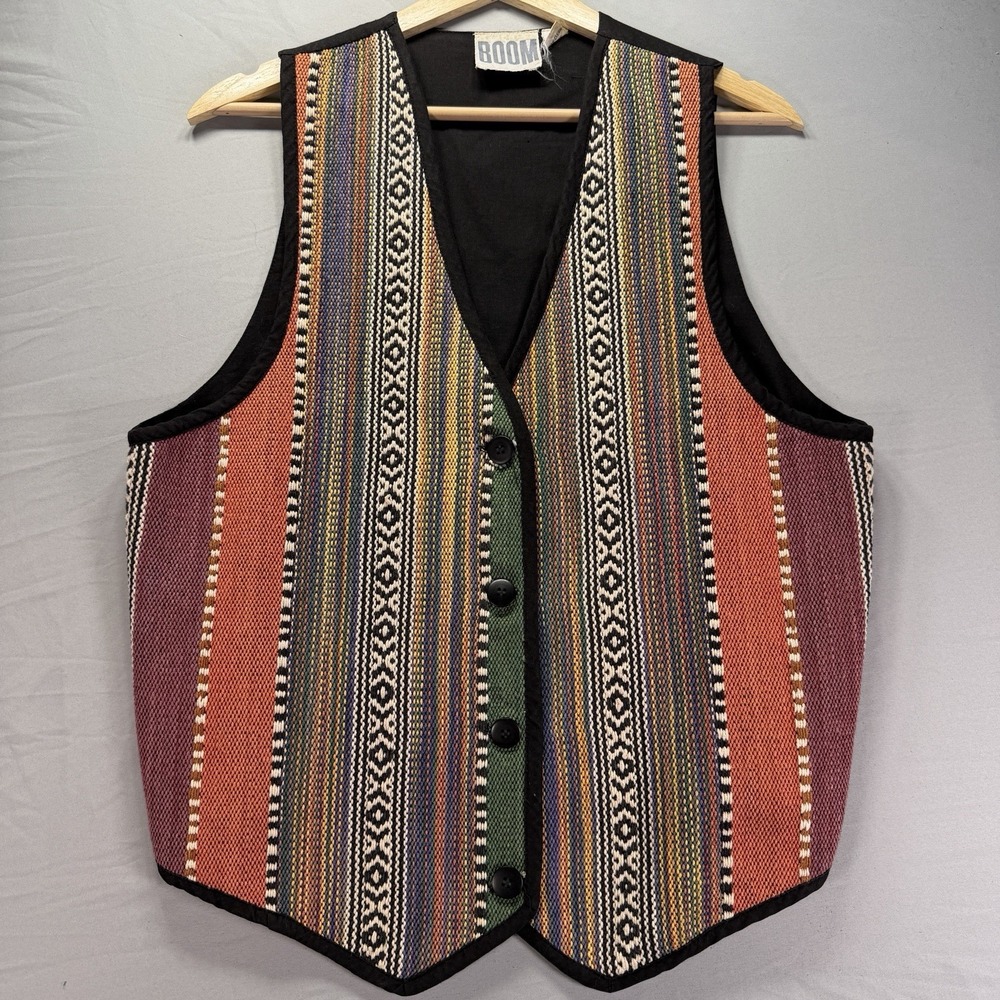 Vintage Southwestern Vest Mens Medium Multicolor Woven Cotton Navajo Western